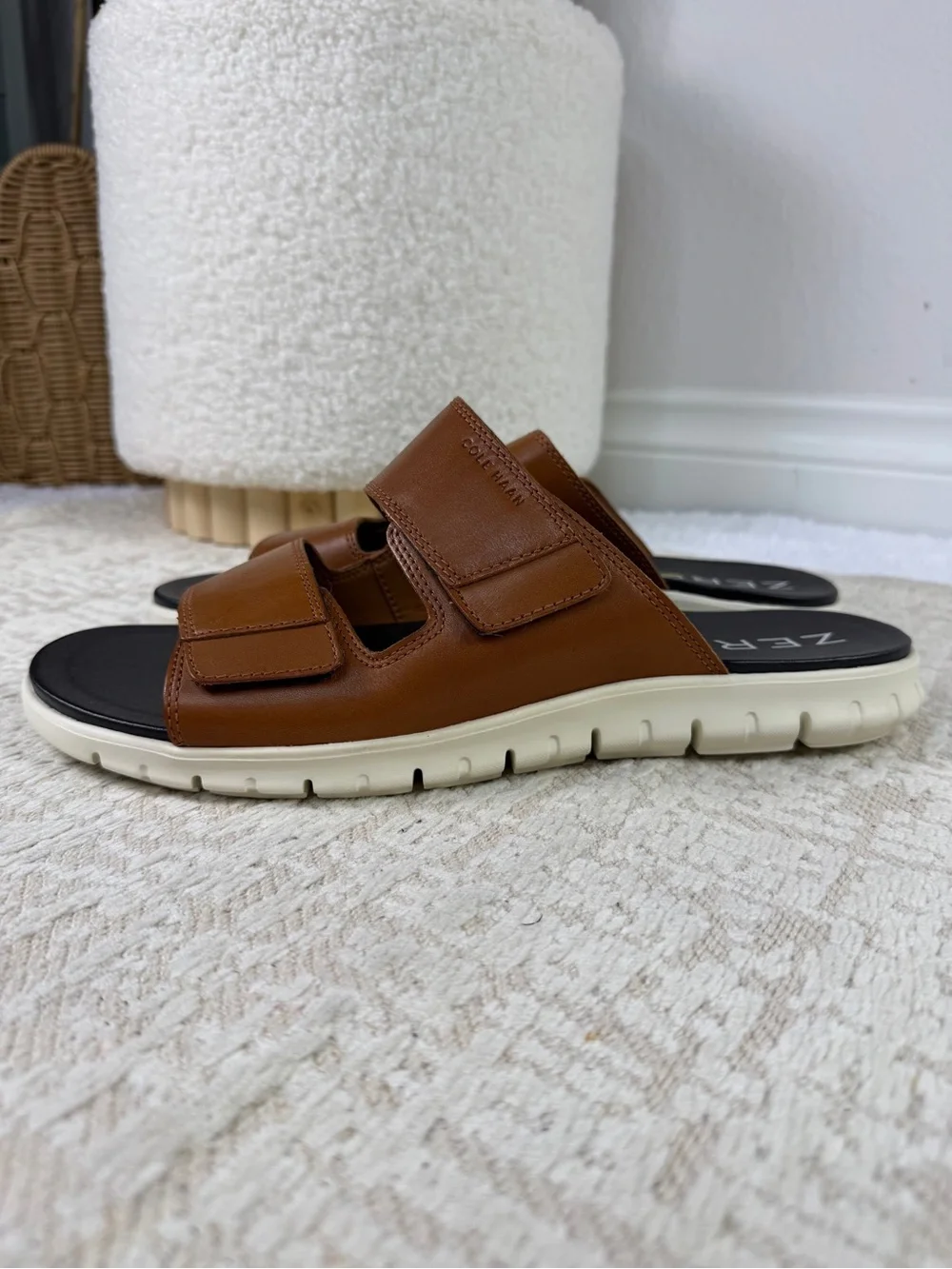 Cole Haan Tan Leather Double-Strap Slide Sandals for Men